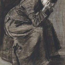 Mourning woman seated on a basket, 1883, Vincent van Gogh (Netherlands 1853–1890). Kröller-Müller. (Photo credit: Wikipedia)