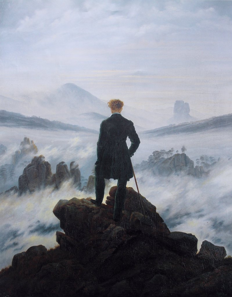 Wanderer above the Sea of Fog, 1818, Caspar David Friedrich (Germany 1774–1840). Kunsthalle Hamburg. (Photo credit: Wikipedia)